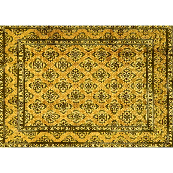 Ahgly Company Machine Washable Indoor Rectangle Persian Yellow Traditional Area Rugs, 5' x 7'