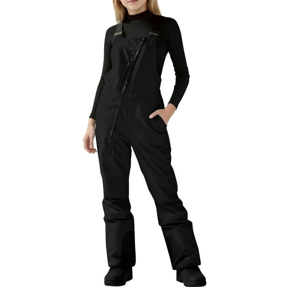 Amkhujs Girls' Full Length Pants Sizes 6-12years Girls and Boys Snow Ski Overalls Windproof Insulated Romper Snowpants, Gifts for Friend, Black