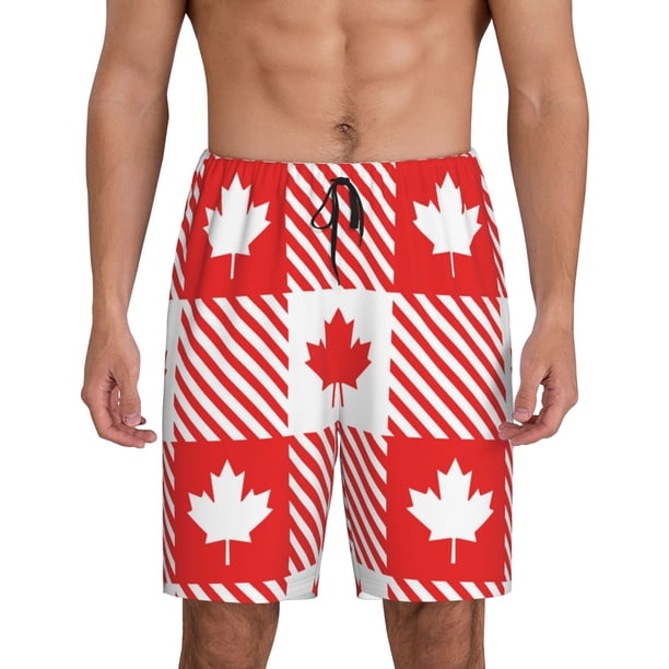Balery Maple Leaves1 Pantalones cortos de pijama de punto de algodón para hombre con cinturilla y bolsillos-XX-Large