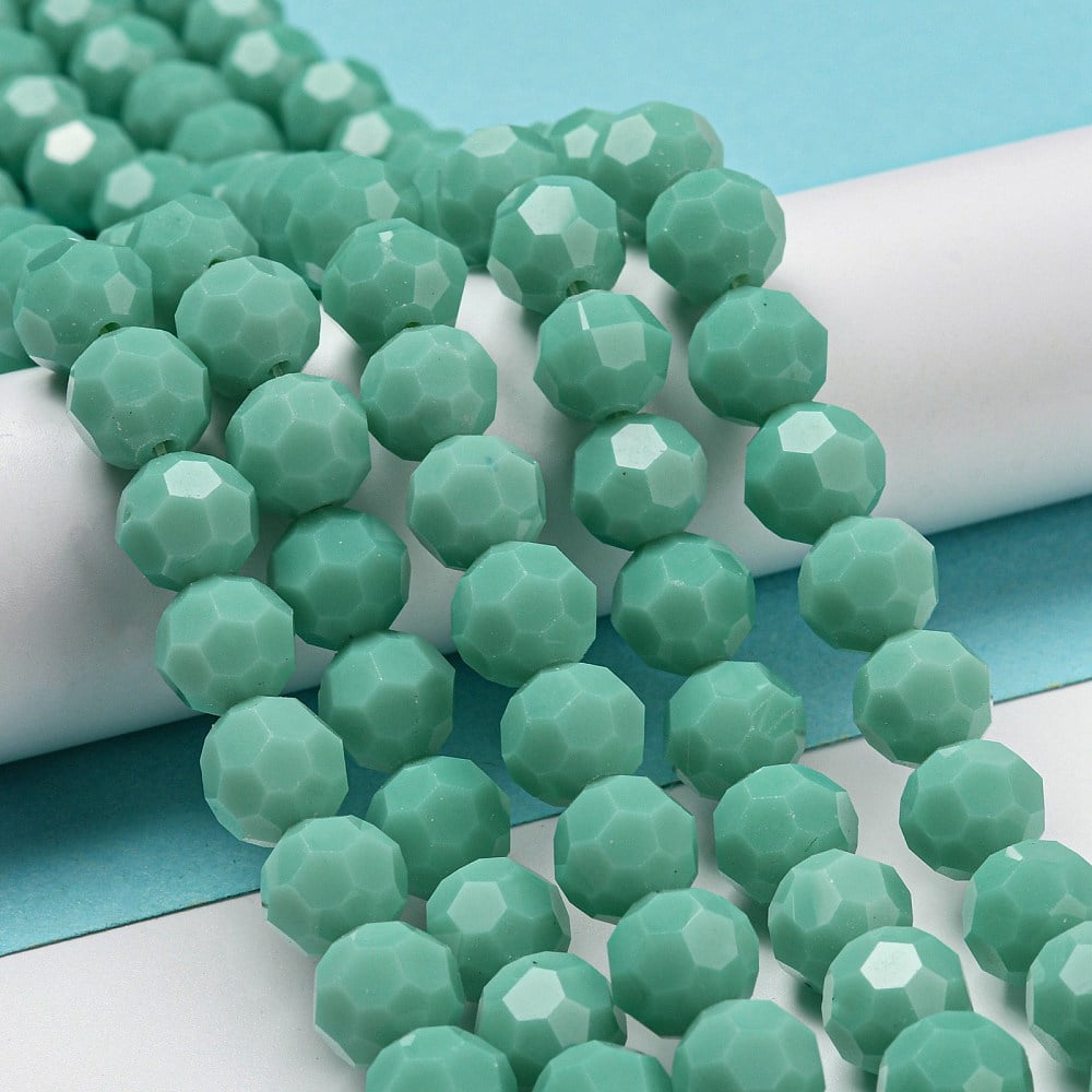 Opaque Glass Beads Stands Faceted(32 Facets) Round Medium Sea Green 10mm Hole: 1.8mm 66~68pcs/strand 24.02''~24.13''(61~61.3cm)