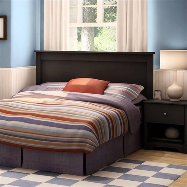 Pemberly Row Contemporary Wood Full Queen Panel Headboard in Black