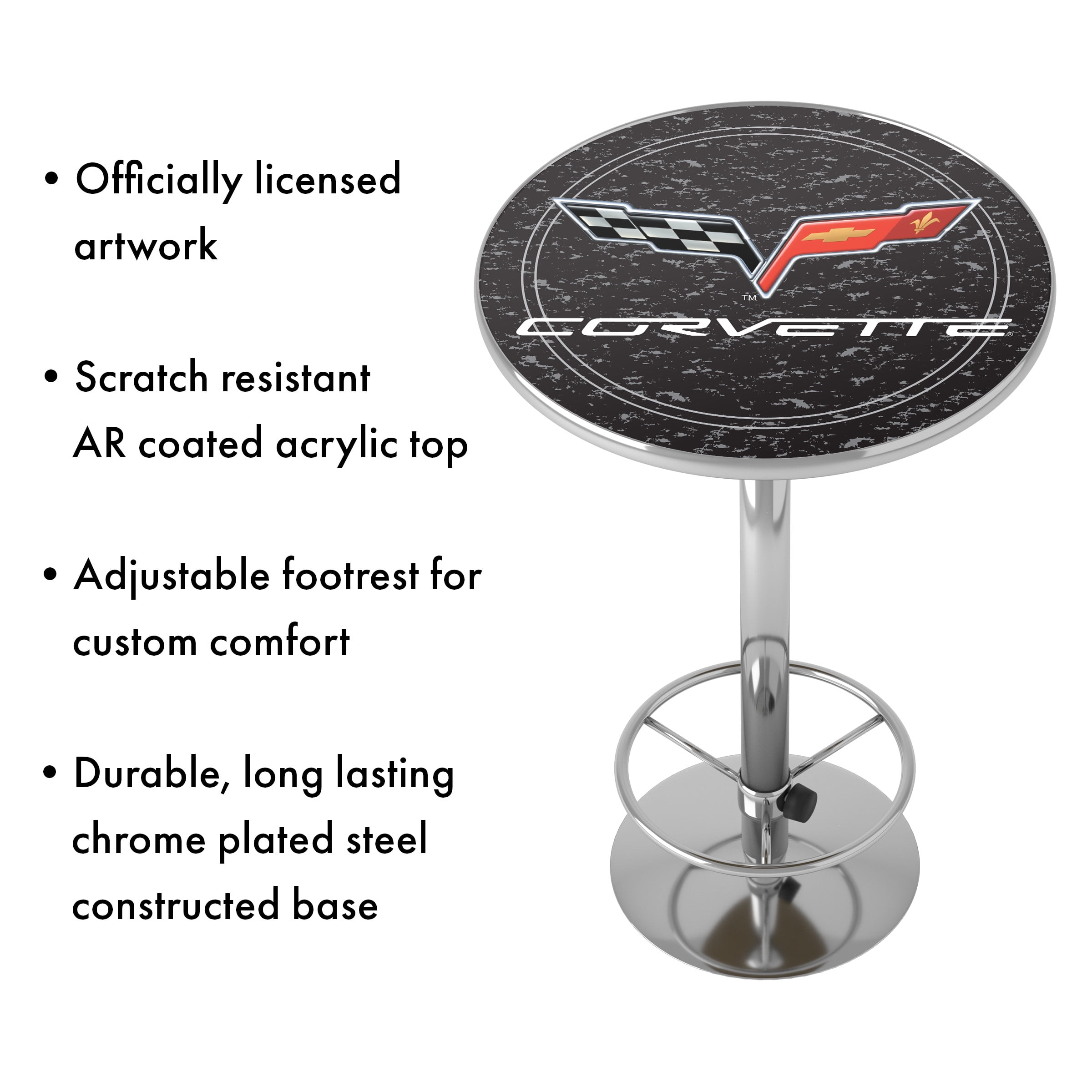 Corvette C6 Black Bar Table with Adjustable Footrest and Acrylic Top