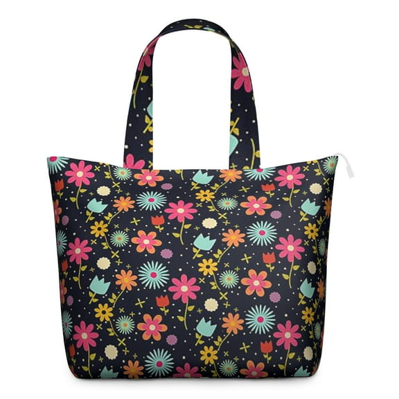 Vintage Daisy Print Weekender Bag Boho Flower Travel Tote, , Large Capacity, Adjustable Shoulder Strap