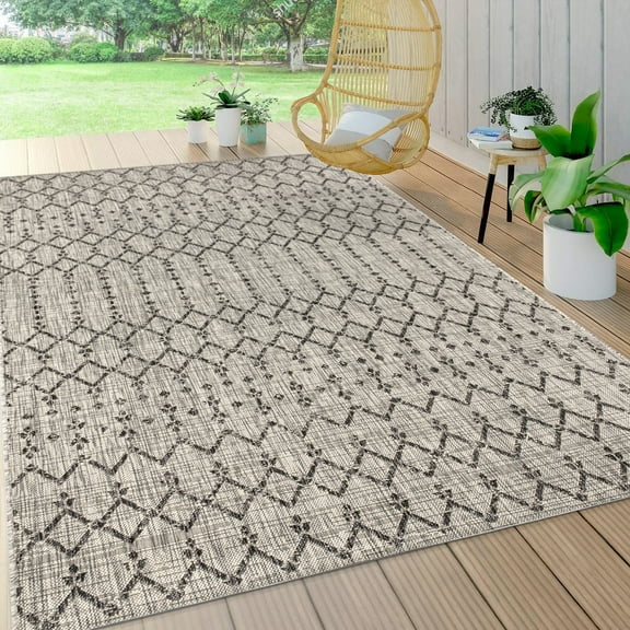 JONATHAN Y SANTA MONICA 5 x 8 Area Rug, Ourika Moroccan Geometric Textured Weave - Light Gray/Black, SMB108E-5
