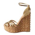 thumbnail image 2 of FSJ Women Sexy Rivet Studded Platform Wedges High Heel Sandals Peep Toe Ankle Strap Buckle Strappy Party Vacation Shoes Size 7.5 Gold, 2 of 4