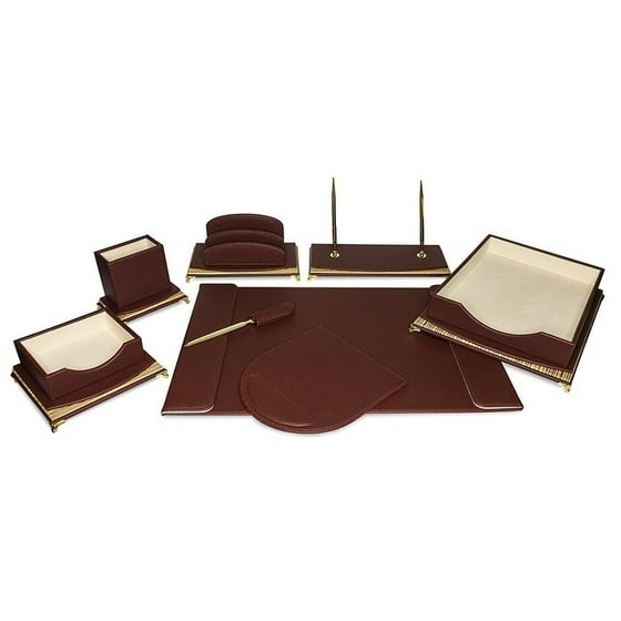 Majestic Goods 8 Piece Burdy Pu Leather Desk Organizer Set