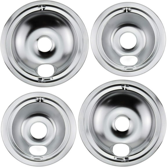 Stove Burner Drip Pans,WB31T10011 & WB31T10010 Chrome Drip Set for GE Hotpoint Electric Range,Thickening to Prevent Bending and Rust,Includes 2 × 6-inch and 2 × 8-inch
