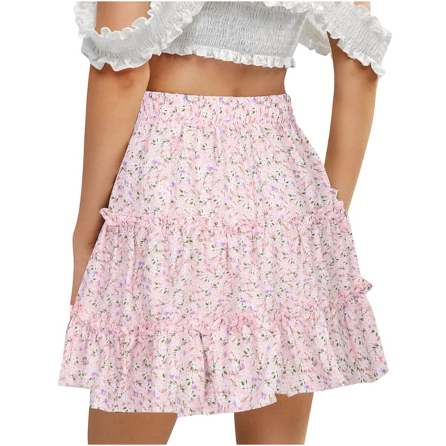 Faldas Para Mujer Falda Corta Casual Vintage Cintura Alta Estampado Floral Playa Volantes Odeerbi ODB138775