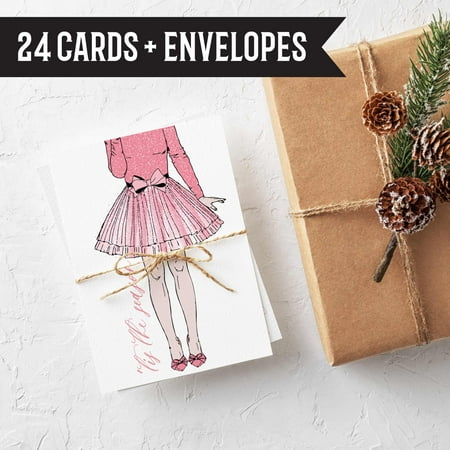 Self Made Christmas Cards Modern Pink Holiday Christmas Cards for Her - 24 Folded Christmas Cards with Envelopes |Box Set Made in the USA ()