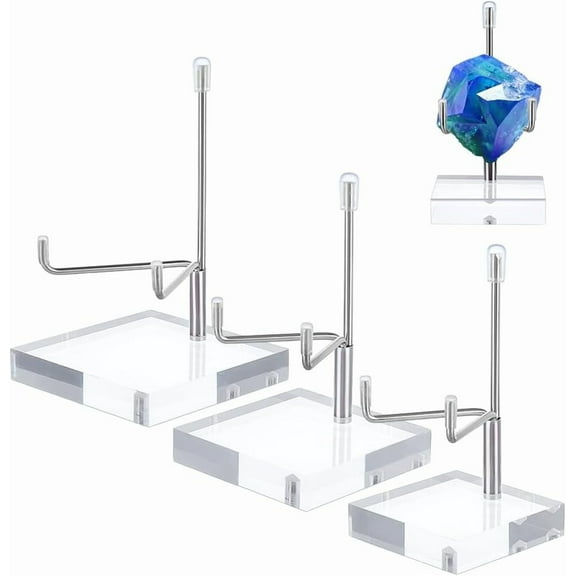 3 Sizes Adjustable Arm Display Stand Clear Acrylic Easel Crystal Display Stand Small Mineral Display for Gemstones Minerals Agate Display Platinum