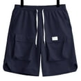 thumbnail image 3 of Ecqkame Men's Cargo Shorts Casual Solid Color Trendy Workwear Shorts Outdoor Loose Elastic Waist Drawstring Multi Pocket Shorts 02-Navy L, 3 of 5