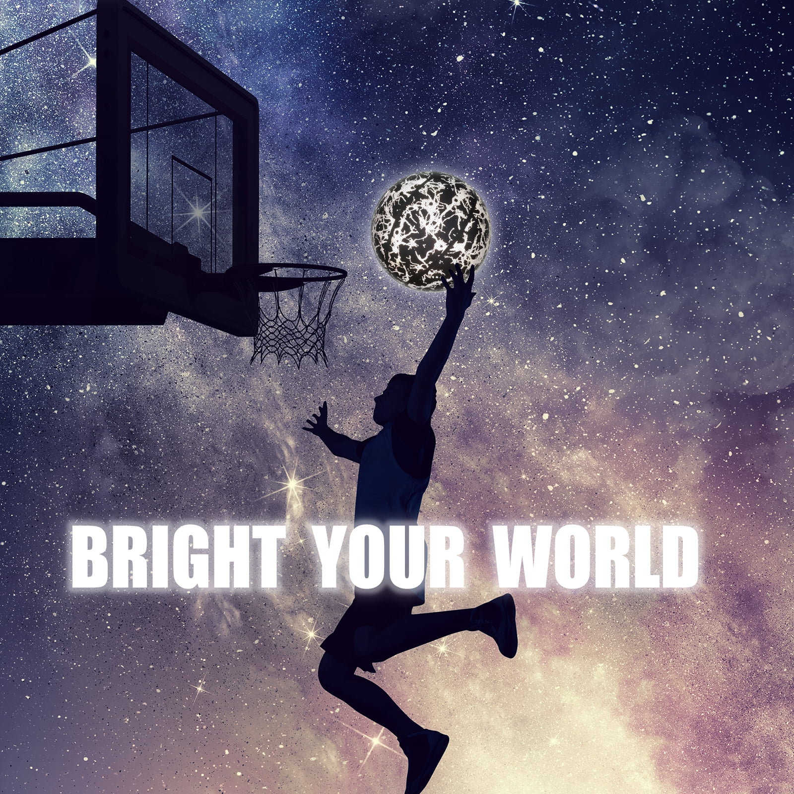 Holographic Basketball Official Youth Size 5 - Extra Pump  - Glow in The Dark Ball - Reflective Glowing PU Leather-Indoor and Outdoor Training Ball-Perfect Gifts for Kids,Boys & Girls