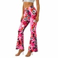 thumbnail image 5 of Owordtank Flare Pants for Women Floral Printed Flare Leg High Waisted Bell Bottom Pants, 5 of 7