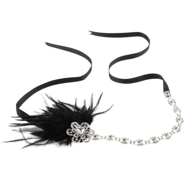 Diadema nupcial para boda, tocado con diamantes de imitación, diadema de los años 20 Negro