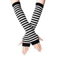 thumbnail image 2 of Alkepwun Womens Warm Fingerless Gloves Striped Elbow Length Knitted Stretchy Arm Warmers with Thumb Hole, 2 of 3