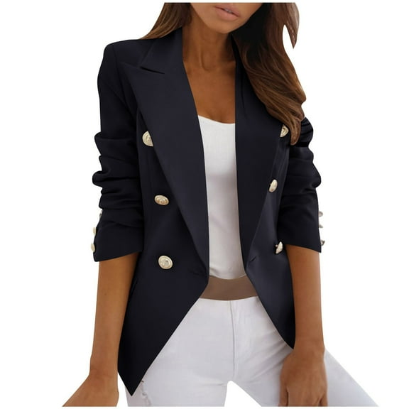 jtjvou Womens Casual Blazers Casual Long Sleeve Double Breasted Open Front Blazer Jackets Slim Fit Office Work Suits Jacket Black L