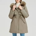 thumbnail image 5 of Fnooota Womens Parkas with Hood, Warm Mid-length Full Zip Drawstring Winter Coats for Women Khaki Size XL, 5 of 8