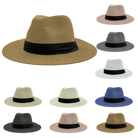 Jinhomg Sun Straw Fedora Beach Hat, Unisex Casual Wide Brim Summer Vacation Hats Lightweight UV Protection Outdoor Travel Cap Holiday Clearance Sale Green