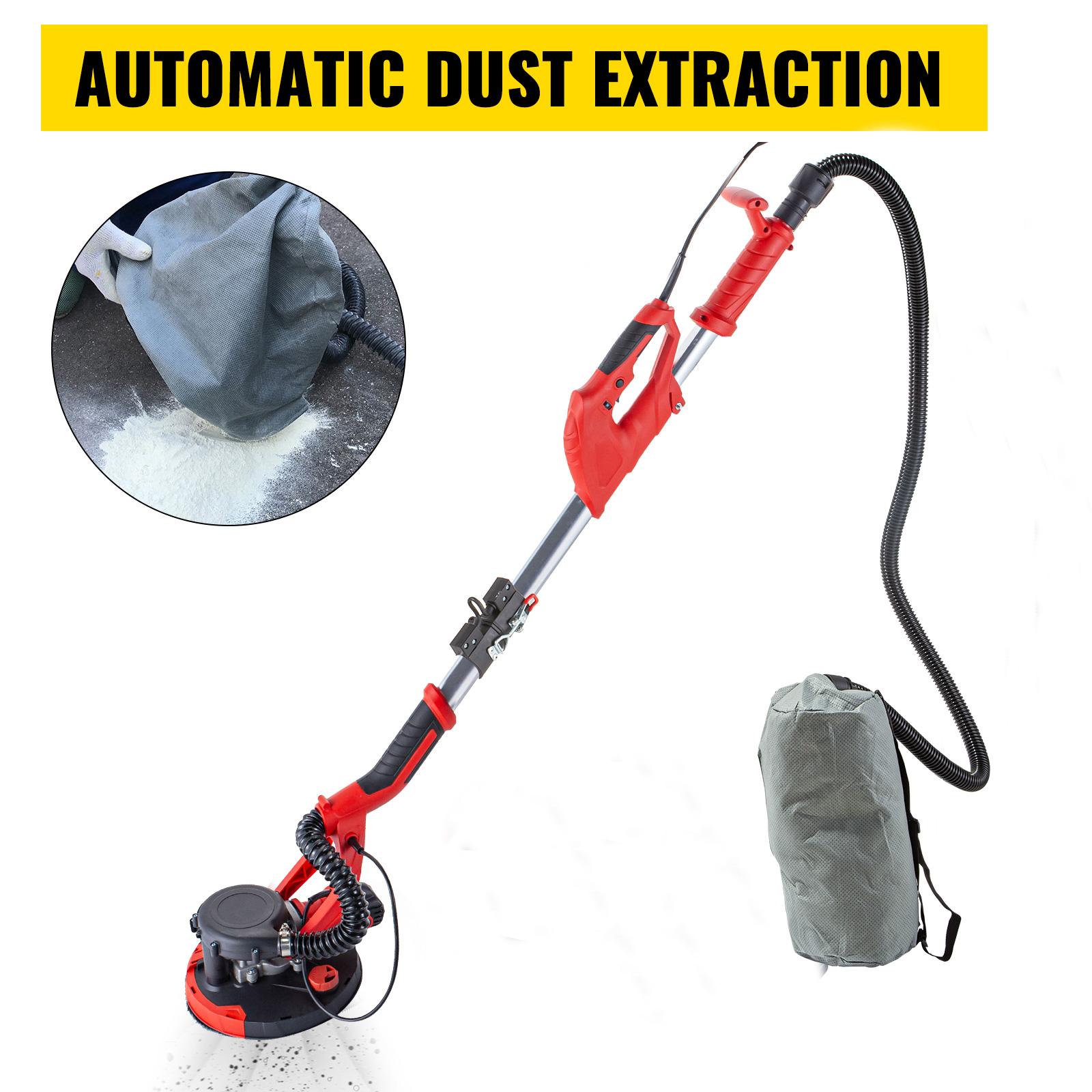 VEVOR Electric Drywall Sander 850W  , Drywall Sander Foldable Sheetrock Sander with Telescope Handle ,Electric Sander Variable Speed 800-1750RPM ,Wall Sander with LED Lights and Vacuum Bag, 6 Sand Pad