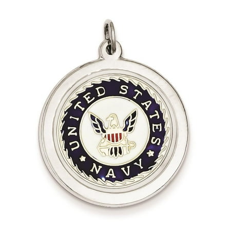 925 Sterling Silver Enameled US Navy Polished Disc Charm Pendant 25mmx23mm