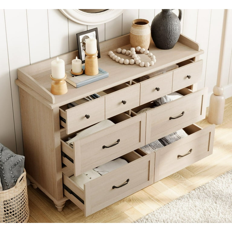 beige dresser and nightstand set 3 Piece Sets, Farmhouse Dresser with 6 Drawers, of 2 Night Stands with Charging Staion, 3 Piece Bedroom Set, Color:almond milk + walnut