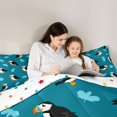 thumbnail image 4 of Castle Fairy Simple Flat Puffin Tile 7-Piece Twin Bedding,Seabird Palm Leaf Teal Background Seamless Print Bedding Comforter Set,Teal White,Reversible, 4 of 7