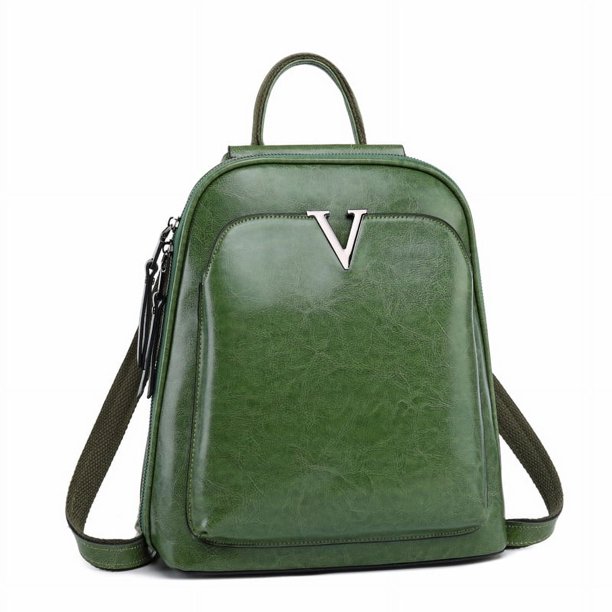 Mochila de cuero de moda con cera de aceite, mochila de piel de vaca, mochila escolar retro para mujer