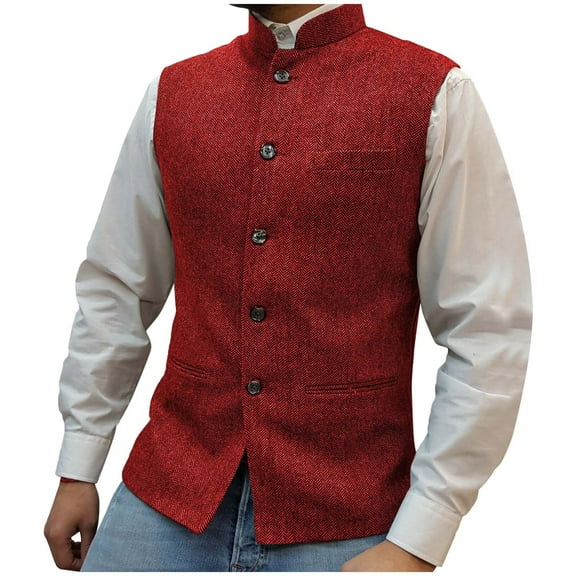 Yaoyar Mens Solid Color Lapel Collar Single-Breasted Multi-Pocket Waistcoat Vest Formal Slim Fit Business Casual Style