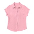 thumbnail image 5 of Resicozy Girls Button Down Linen Shirts for Kids Summer Short Sleeve Dress Shirts Uniform Blouse 3-13 Years Pink 160, 5 of 8