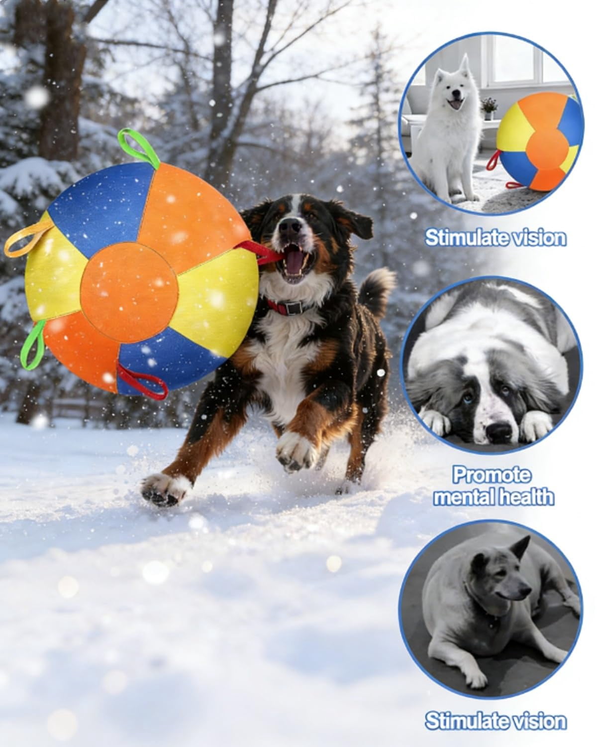 Calming Jumbo Ball for Dogs and Horses, Durable Tear-Resistant Inflatable Herding Toy, with Heavy-Duty Handle Cover and Pump, 10/18/22 Inch