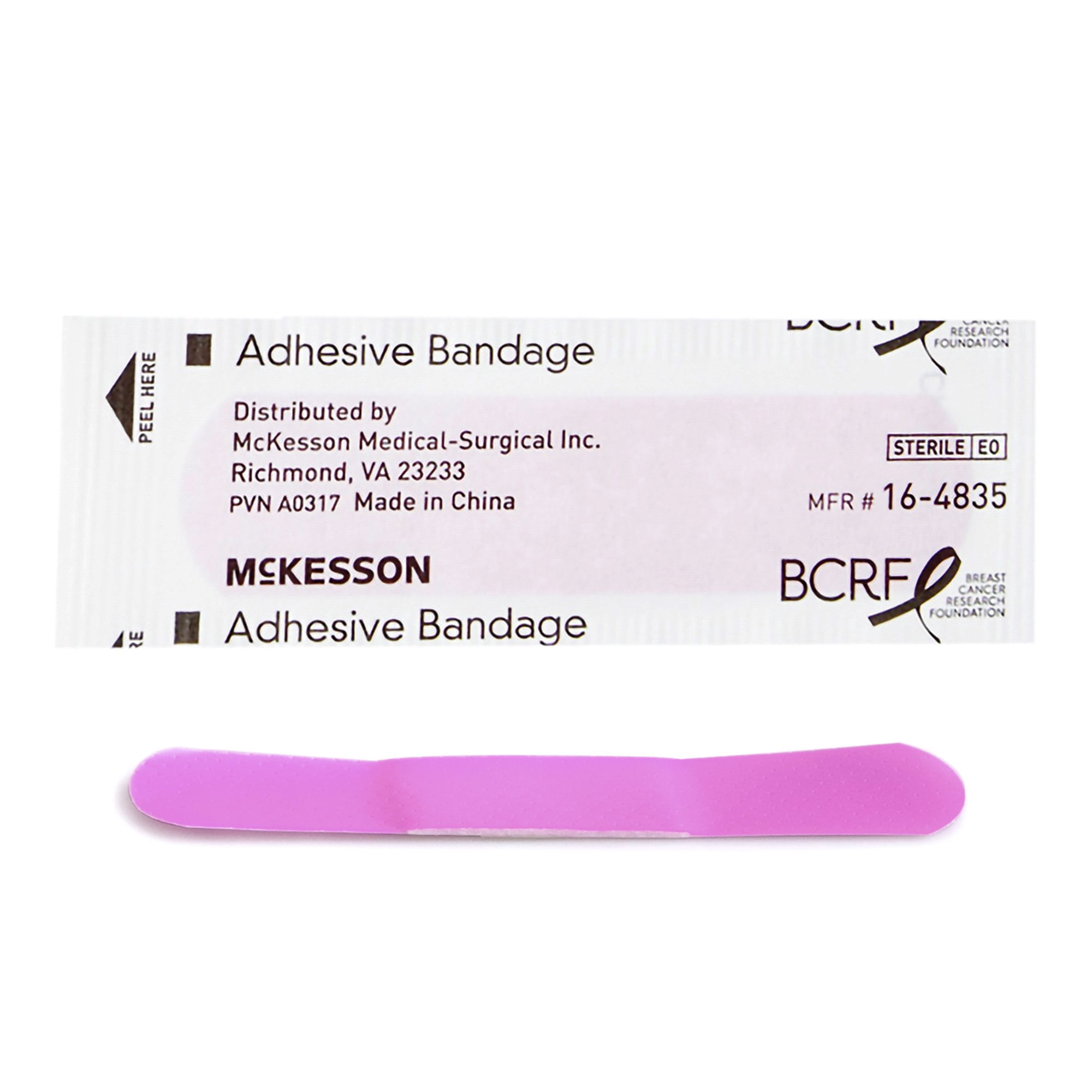 McKesson Adhesive Bandages, Plastic Strips - Pink, Breast Cancer Awareness, 100 Count, 24 Packs, 2400 Total