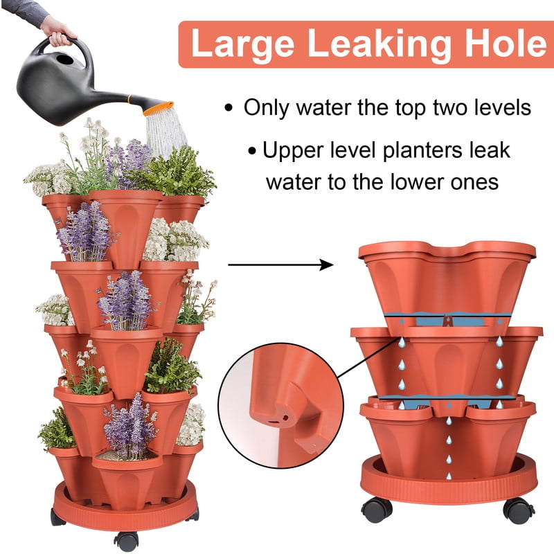 iHomeGarden Vertical Planter 5-Tier Stackable System - Indoor/Outdoor Garden Kit for Strawberries, Herbs, Vegetables (Beginner-Friendly Design), Red