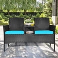 thumbnail image 2 of PRZL Patio Loveseat Rattan Wicker Loveseat with Coffee Table, Outdoor Conversation Sofa Furniture with Cushions for Garden Lawn Backyard Porch (Turquoise), 2 of 13