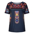 thumbnail image 4 of Rezuofi 1 Pcs Womens Mexican Embroidered Tops Short Sleeve Fiesta Shirts Floral Peasant Blouses, 4 of 5