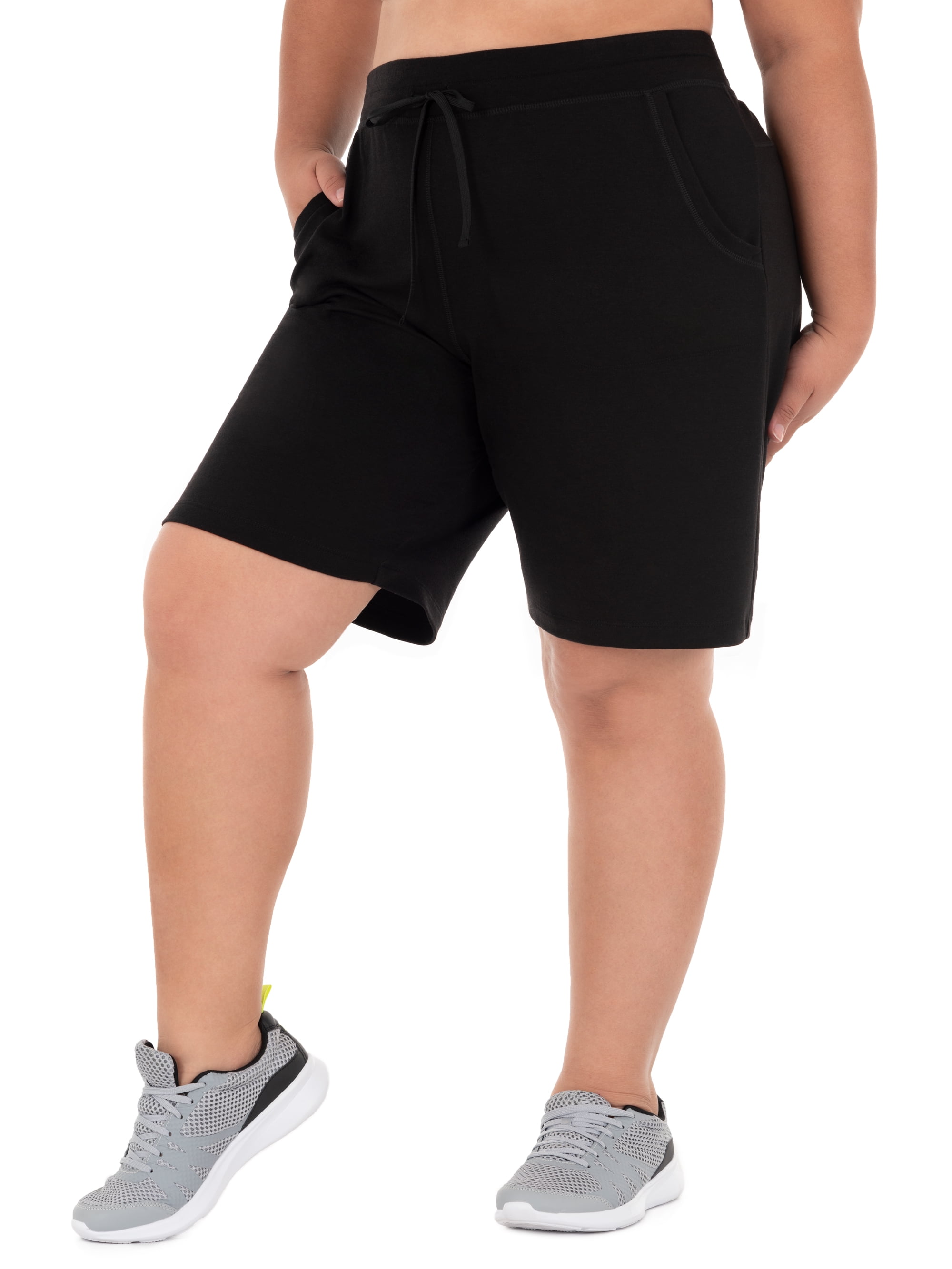 Athletic Works Women's Plus Size 9" French Terry Drawstring Lounge Shorts, Size 1X-5X