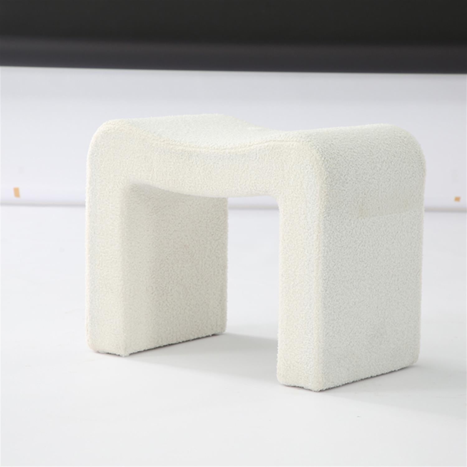 Demi Bonn Modern Vanity Stool, Fully Assembled Upholstered Ottoman Sofa Footrest for Living Room, Bedroom, Entryway and Office, White