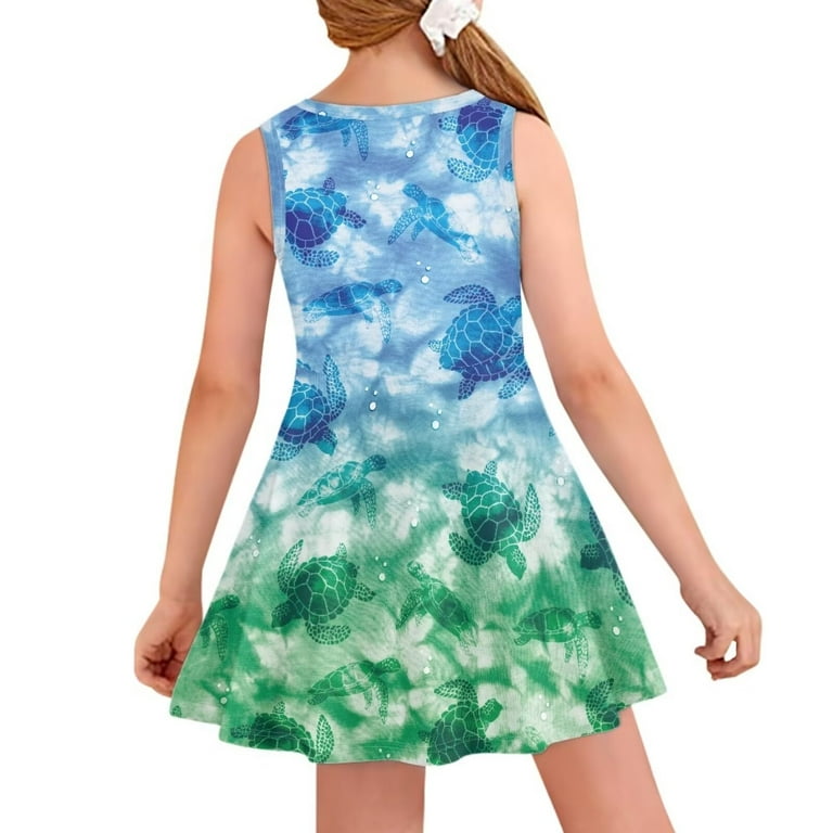skater dresses for teens ForUDesigns for U Designs Sea Turtle Sleeveless Sundress for Girls 15-16 Years Old Casual A Line Skater Dresses for Teens Casual Midi Dress for School