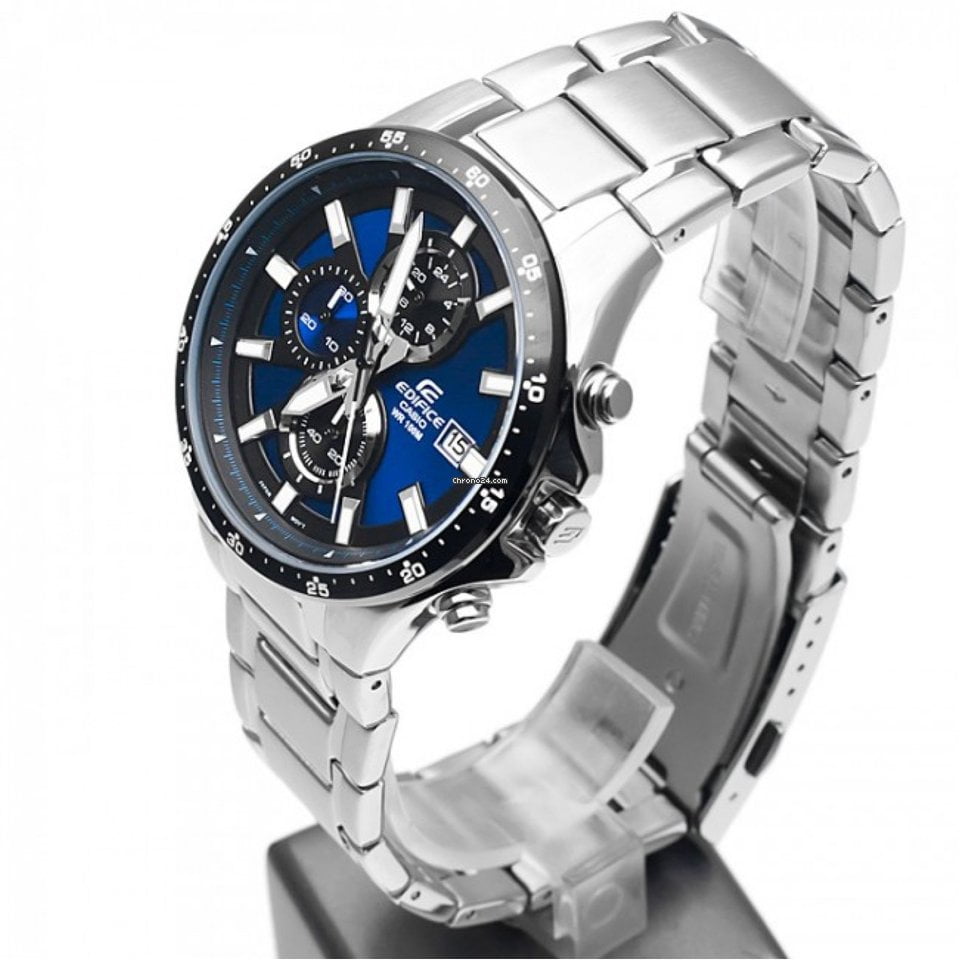 casio edifice blue leather strap watch