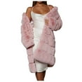 thumbnail image 2 of Womens Winter Warm Coats,Long Sleeve Solid Fuzzy Fleece Jackets,Open Front Hooded Cardigans Jacket,Oversized Furry Faux Long Outerwear Pink M, 2 of 6