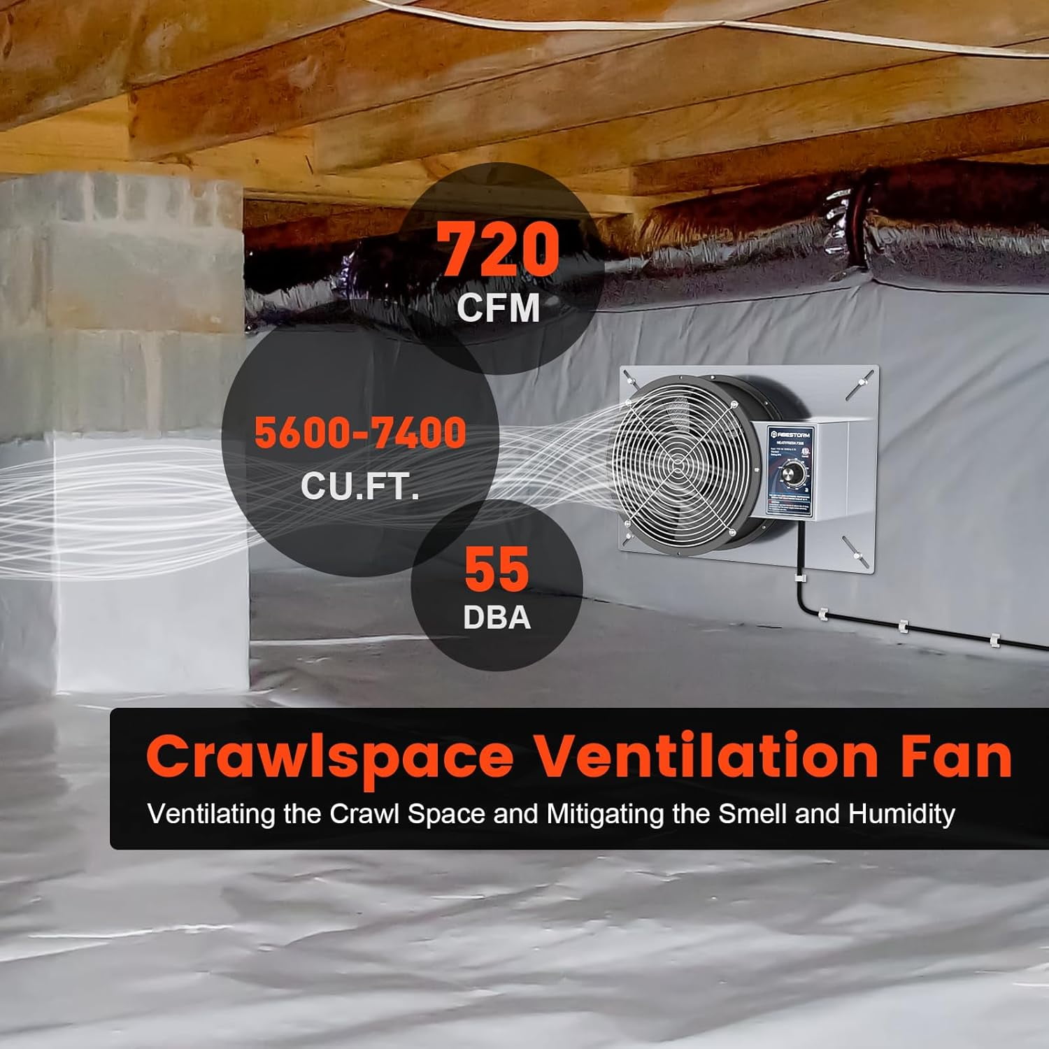 Abestorm Crawlspace Ventilation Fans 720CFM  IP-55 Grade Basements Stainless Steel Vent Fan 10 inches Ventilator Fan with Freeze Protection Thermostat Dehumidistat for Crawlspace Attic Garage Exhaust