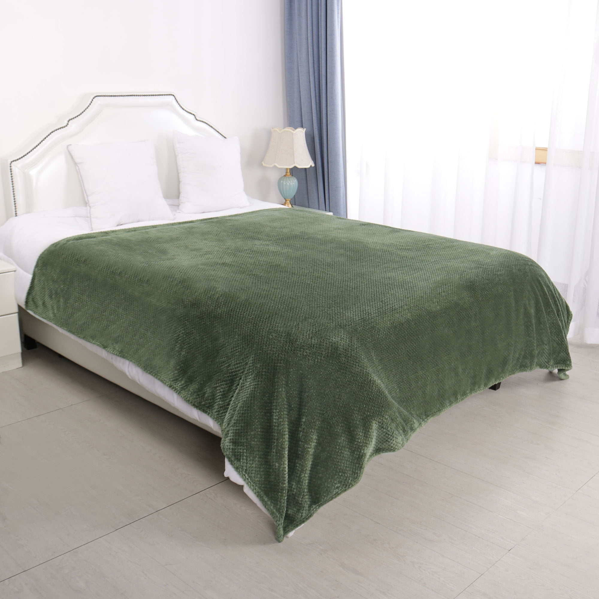 Waffle Flannel Fleece Velvet Soft Plush Throw Bed Blanket Army Green 59