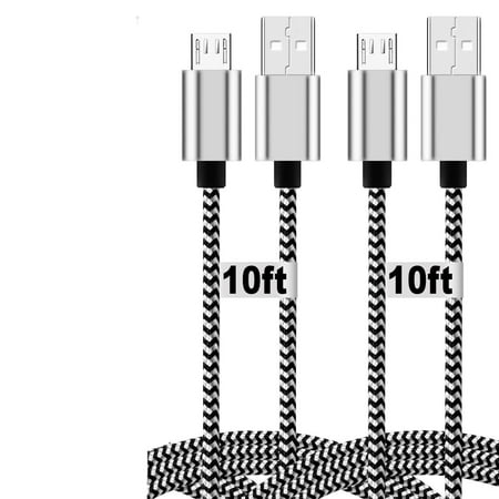 Android Charger Braided 10Ft, 2 Pack Fast Charger Android Cable Micro USB Power Cords Compatible for Samsung Galaxy J7 S7 J3 S6 Edge Charger, LG Stylo 3 2 K30 K20, Moto X, Kindle Fire and