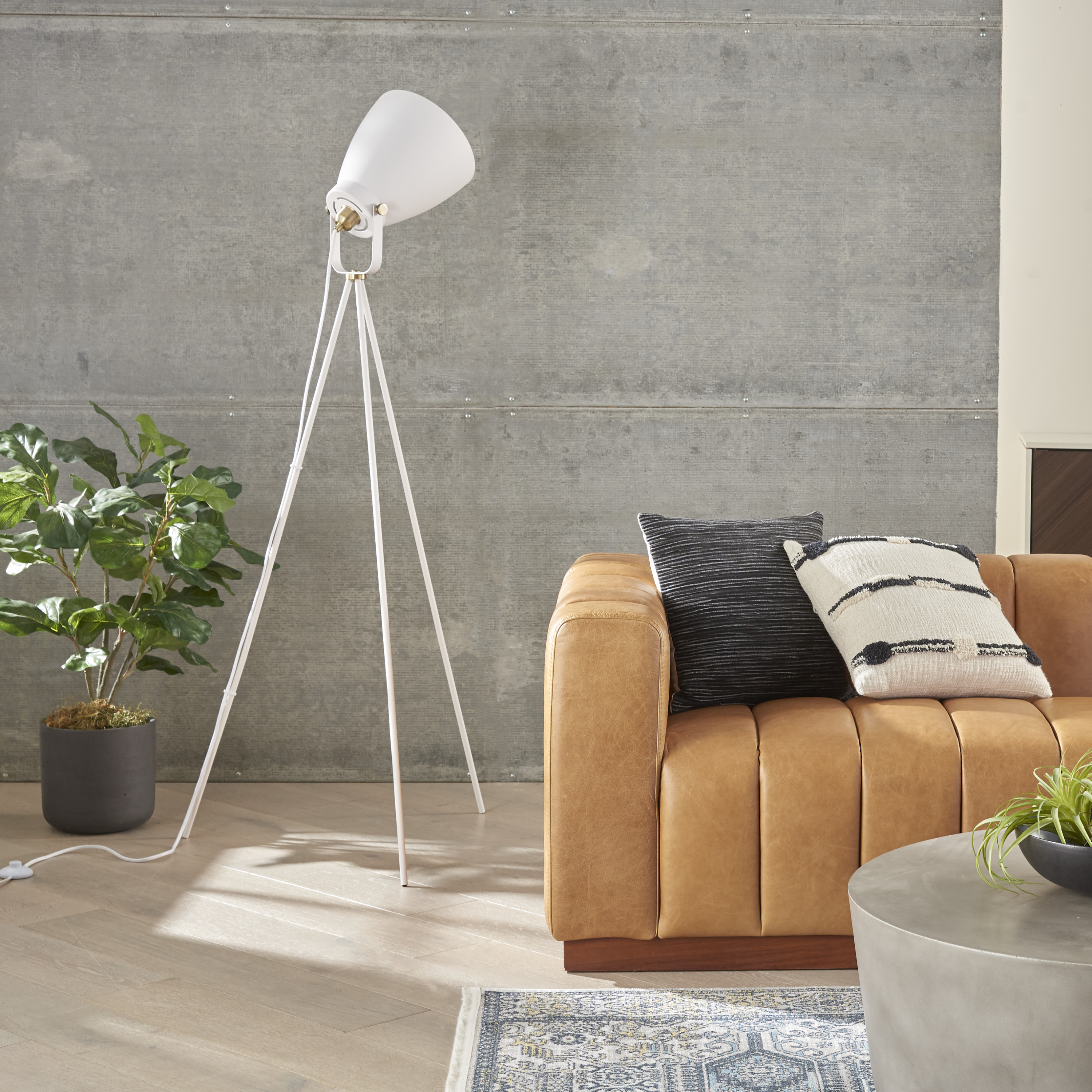 Nourison 57" Tripod Floor Lamp, Modern, Industrial, Transitional for Bedroom, Living Room, Office, White