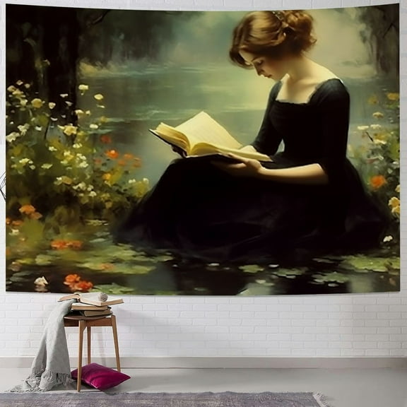 SheronV Woman Reading Tapestry Wall Hanging Unique Style Graphic Tapestries Home Decor Living Room Bedroom Dorm 40x30inch