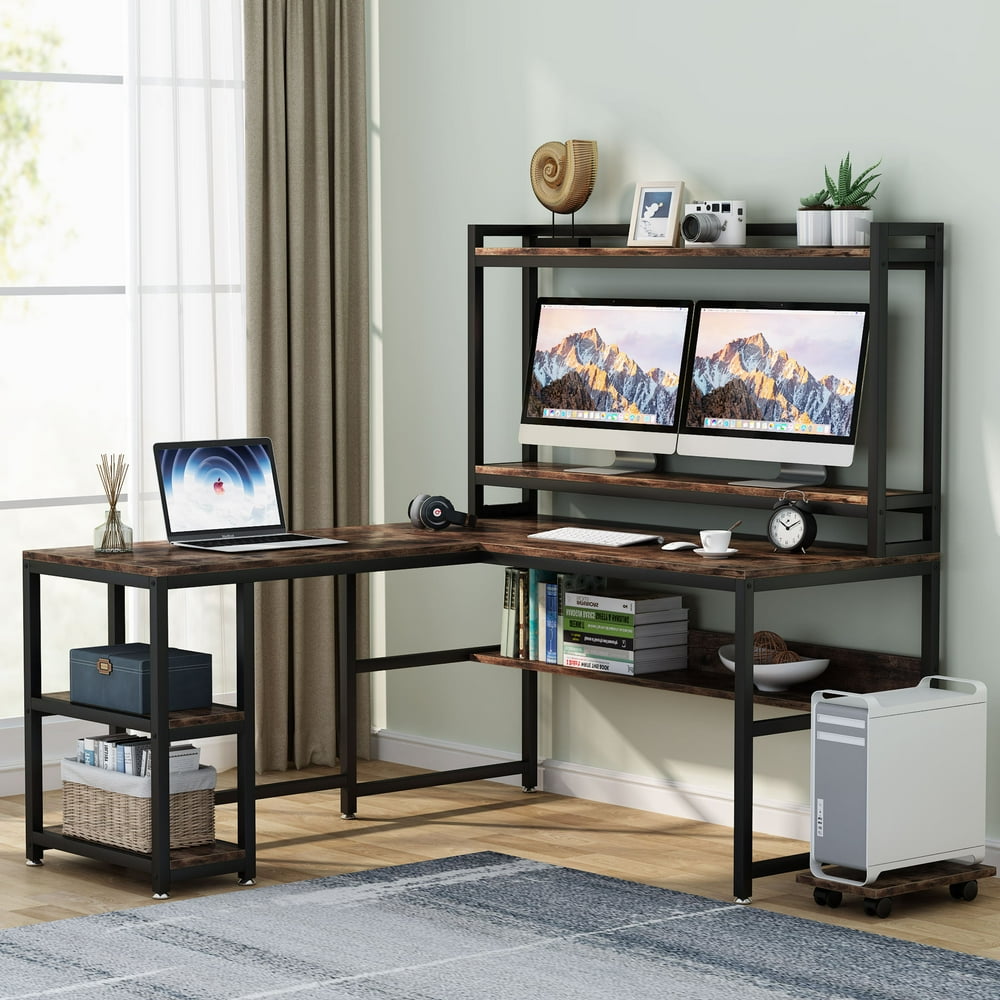 Tribesigns LShaped Desk with Hutch and Storage Shelves, 59 Inch Corner