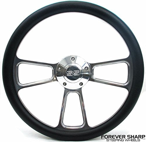 14 Billet Aluminum Black Wrap Steering Wheel Set Chevy