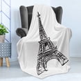 thumbnail image 4 of Eiffel Tower Soft Flannel Fleece Throw Blanket, High Monument Well Known European Architecture Drawn by Hand, Cozy Plush for Indoor and Outdoor Use, 50" x 60", Charcoal Grey and White, by Ambesonne, 4 of 5