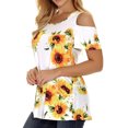 thumbnail image 3 of Sonducket Camiseta de mujer con estampado bohemio y hombros descubiertos, blusa de manga corta con hombros descubiertos Prendas para la parte del cuerpo Blanco amarillo XL Sonducket AP003084-19, 3 of 6