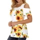 thumbnail image 3 of Sonducket Camiseta de mujer con estampado bohemio y hombros descubiertos, blusa de manga corta con hombros descubiertos Prendas para la parte del cuerpo Blanco amarillo L Sonducket AP003084-18, 3 of 6