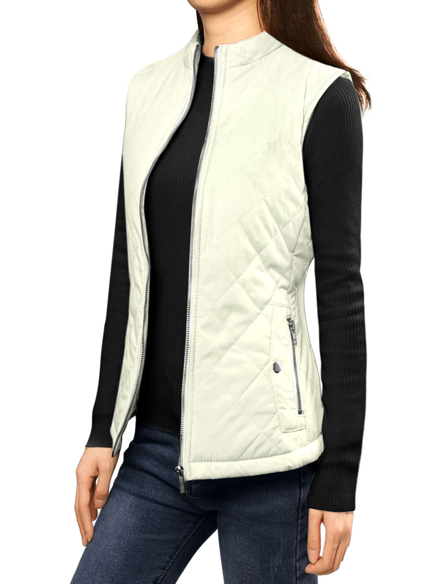 DARING DIVA Women's Zip Stand Collar Quilted Padded Vest M Gray